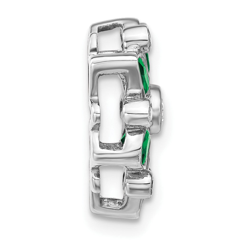 14k White Gold Pear and Marquise Emerald and Diamond Chain Slide