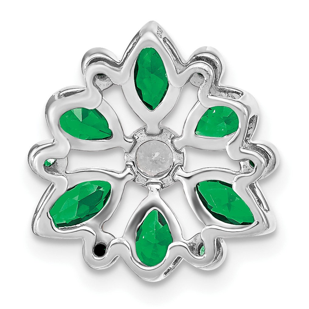 14k White Gold Pear and Marquise Emerald and Diamond Chain Slide