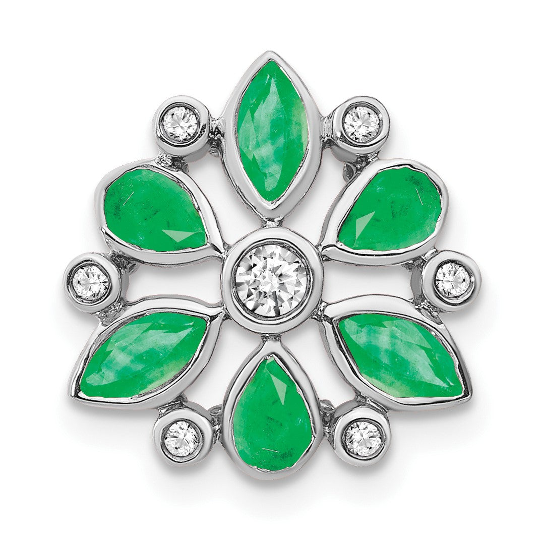 14k White Gold Pear and Marquise Emerald and Diamond Chain Slide