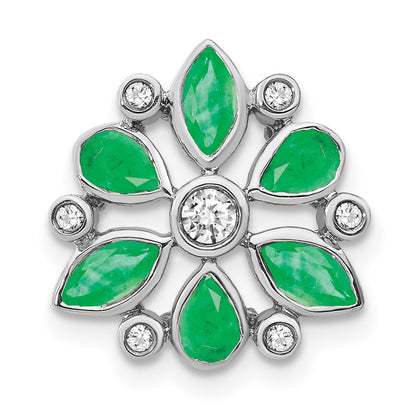 14k White Gold Pear and Marquise Emerald and Diamond Chain Slide