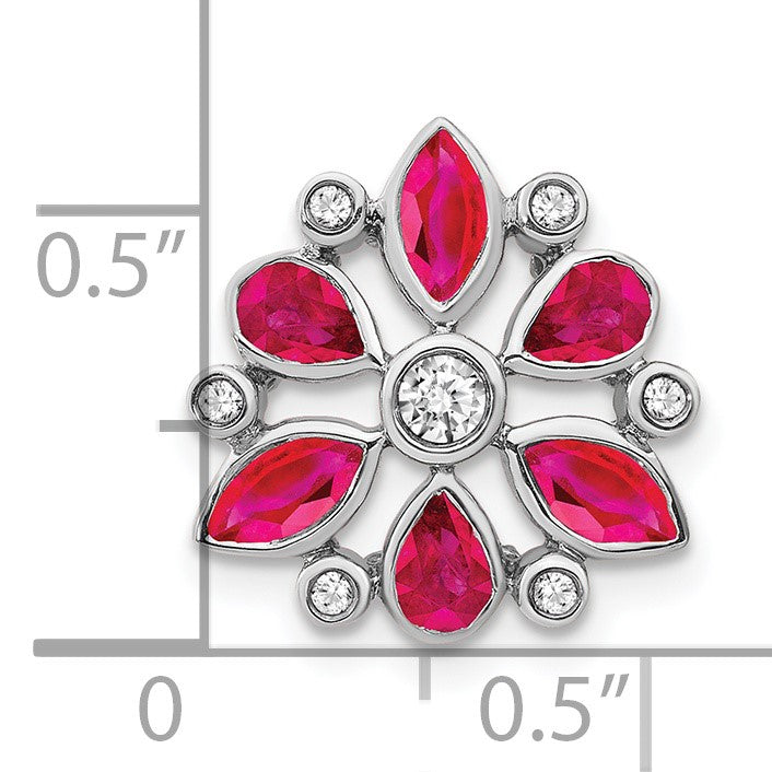 14k White Gold Pear and Marquise Ruby and Diamond Chain Slide