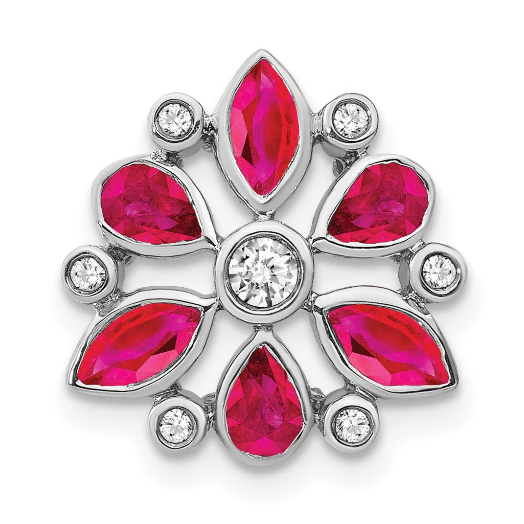 14k White Gold Pear and Marquise Ruby and Diamond Chain Slide