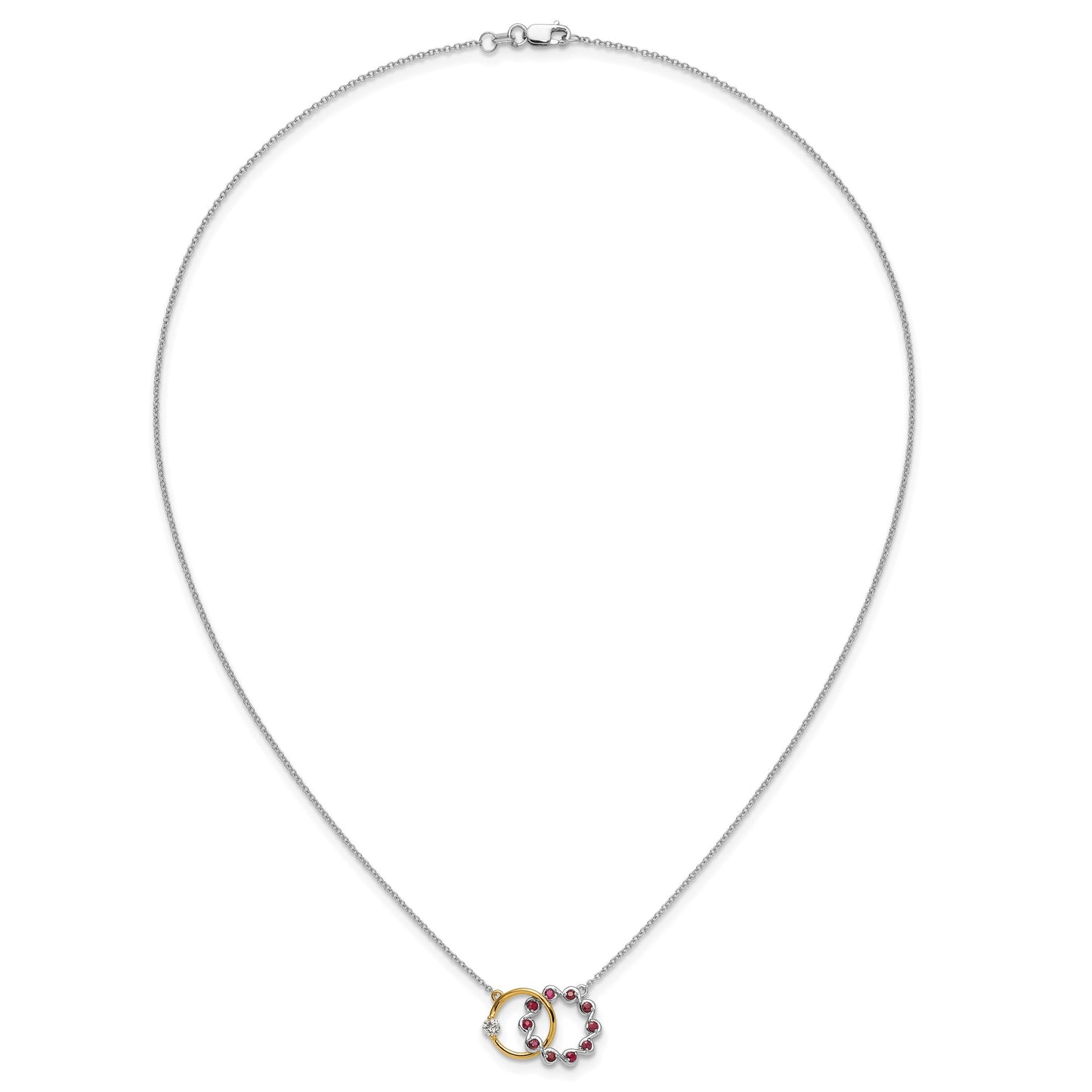 14k Two-tone Ruby and Diamond Interlocked Rings 18 inch Necklace