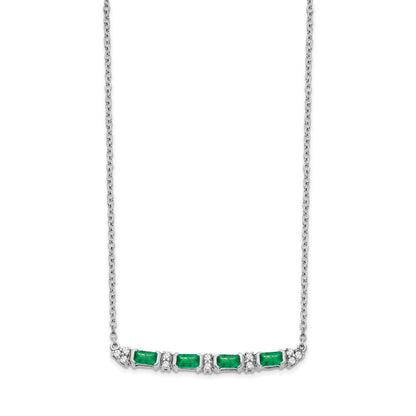14k White Gold Octagon Emerald and Diamond 18 inch Bar Necklace