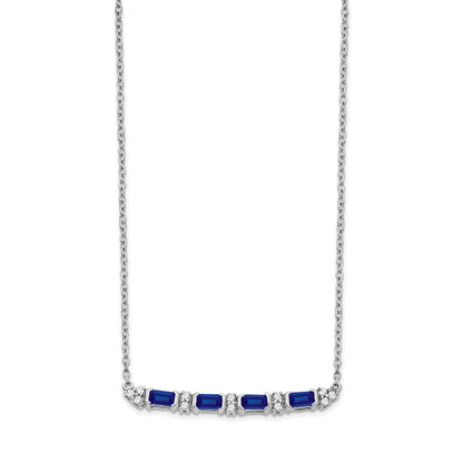 14k White Gold Octagon Sapphire and Diamond 18 inch Bar Necklace