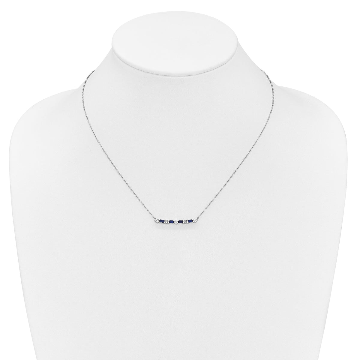 14k White Gold Octagon Sapphire and Diamond 18 inch Bar Necklace