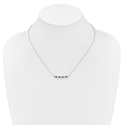 14k White Gold Octagon Sapphire and Diamond 18 inch Bar Necklace