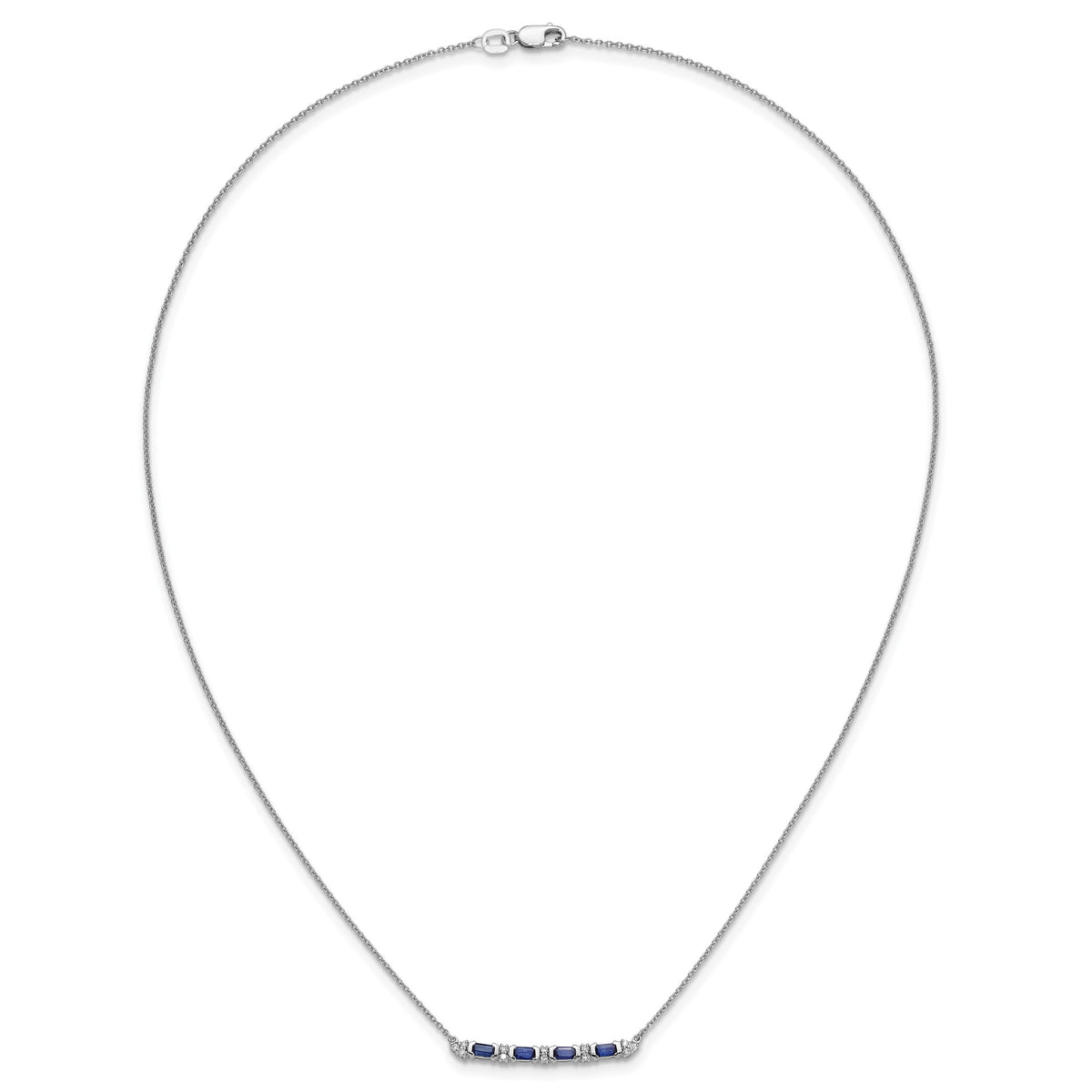 14k White Gold Octagon Sapphire and Diamond 18 inch Bar Necklace