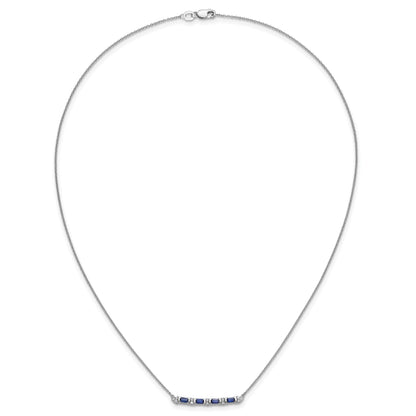 14k White Gold Octagon Sapphire and Diamond 18 inch Bar Necklace