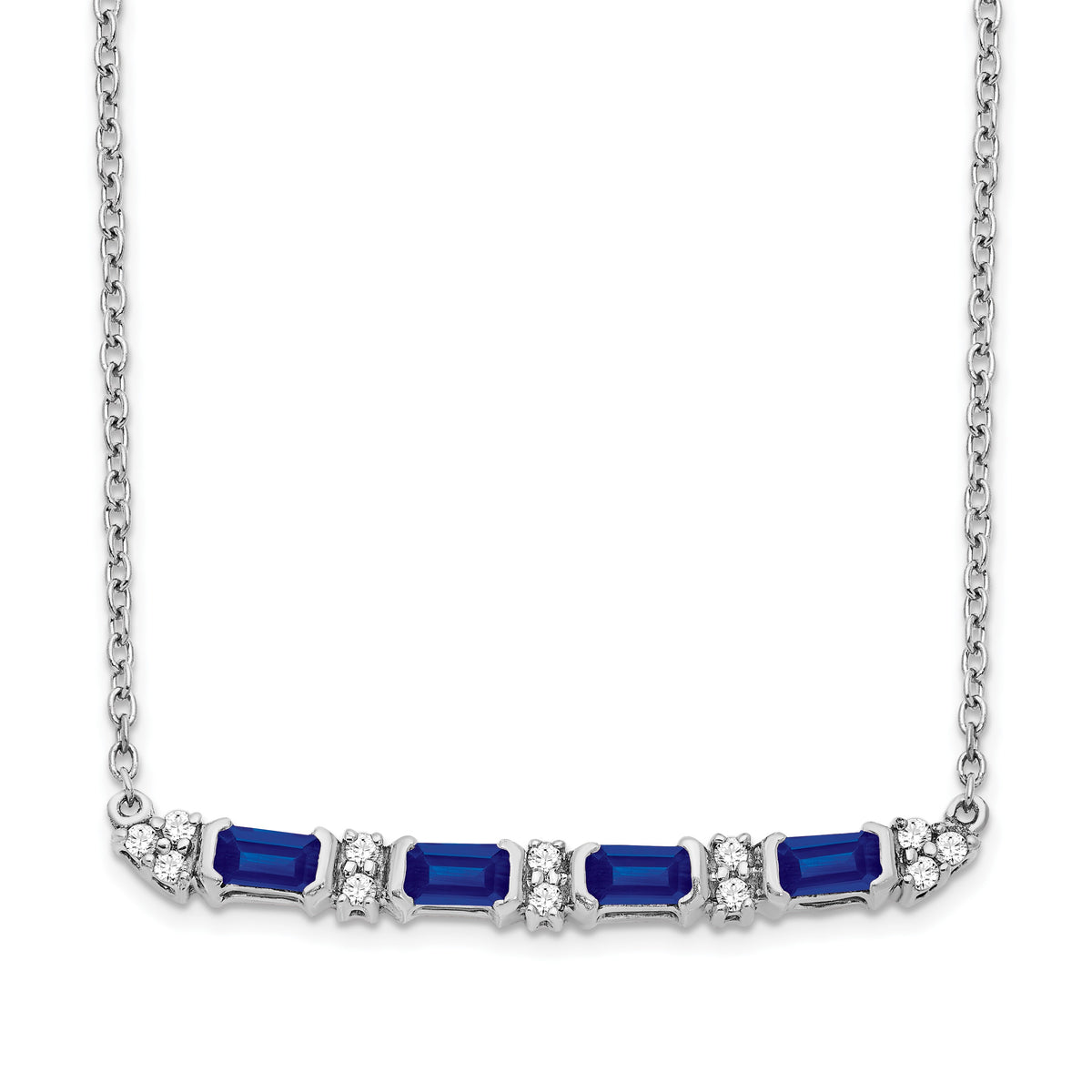 14k White Gold Octagon Sapphire and Diamond 18 inch Bar Necklace
