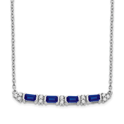 14k White Gold Octagon Sapphire and Diamond 18 inch Bar Necklace