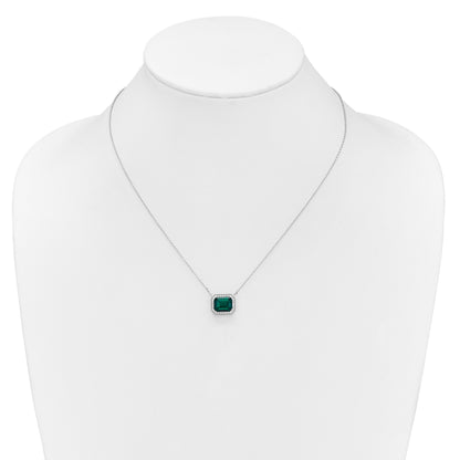 14k White Gold Octagon Lab Created Emerald and Diamond East-West Halo 18 inch Necklace