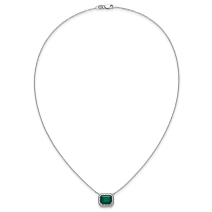 14k White Gold Octagon Lab Created Emerald and Diamond East-West Halo 18 inch Necklace