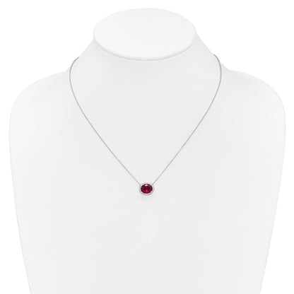 14k White Gold 10x8mm Oval Lab Created Ruby and Diamond Halo East-West 18 inch Necklace