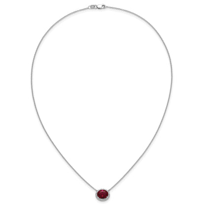 14k White Gold 10x8mm Oval Lab Created Ruby and Diamond Halo East-West 18 inch Necklace
