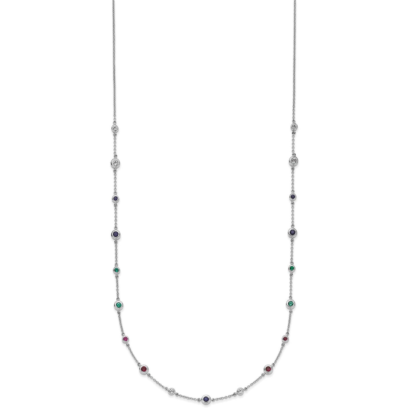14k White Gold Ruby/Sapphire/Emerald/White Topaz 18 inch Station Necklace