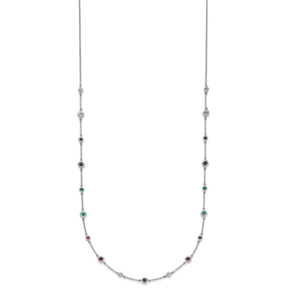 14k White Gold Ruby/Sapphire/Emerald/White Topaz 18 inch Station Necklace