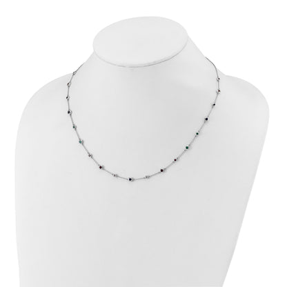 14k White Gold Ruby/Sapphire/Emerald/White Topaz 18 inch Station Necklace