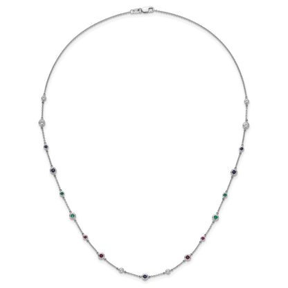 14k White Gold Ruby/Sapphire/Emerald/White Topaz 18 inch Station Necklace