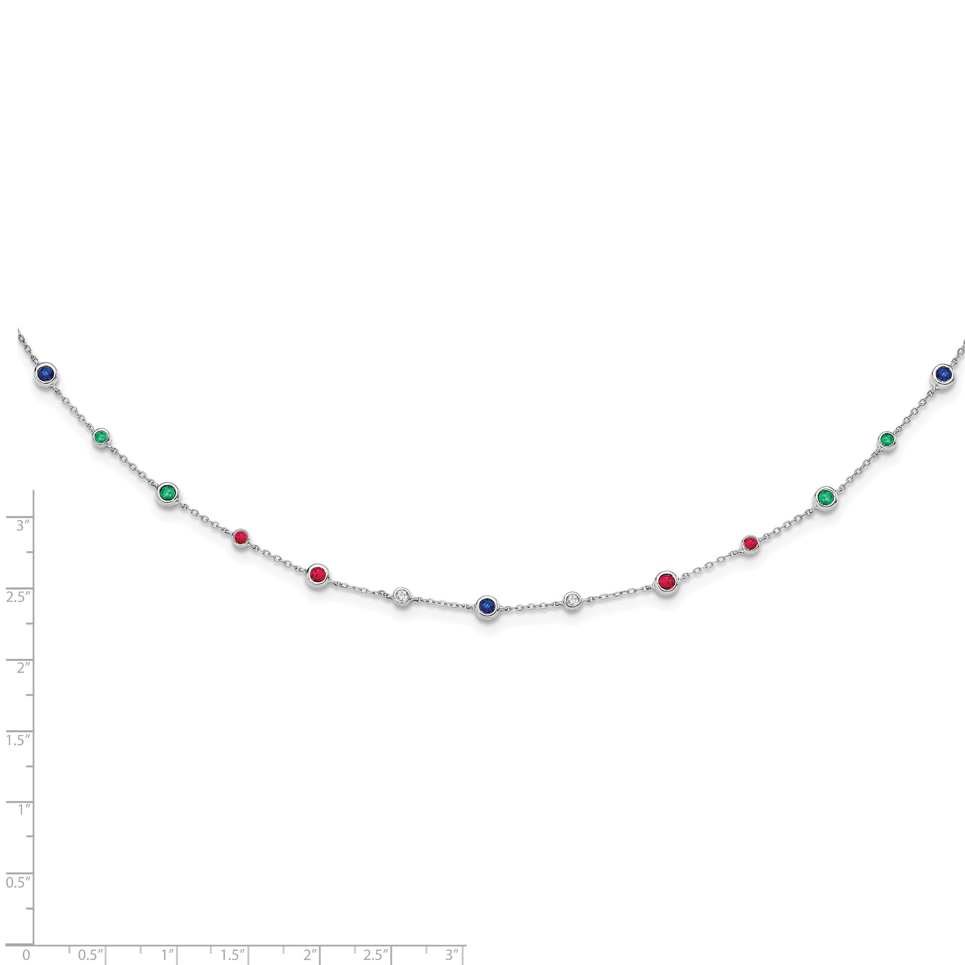 14k White Gold Ruby/Sapphire/Emerald/White Topaz 18 inch Station Necklace
