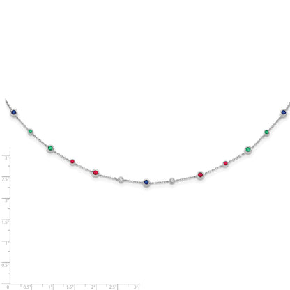 14k White Gold Ruby/Sapphire/Emerald/White Topaz 18 inch Station Necklace