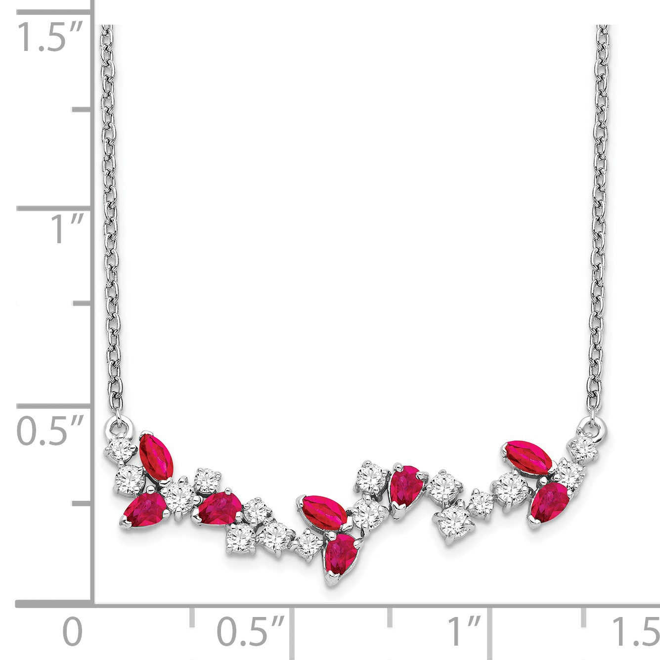 14k White Gold Marquise Ruby and Diamond 18 inch Floral Bar Necklace