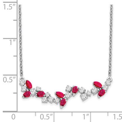 14k White Gold Marquise Ruby and Diamond 18 inch Floral Bar Necklace