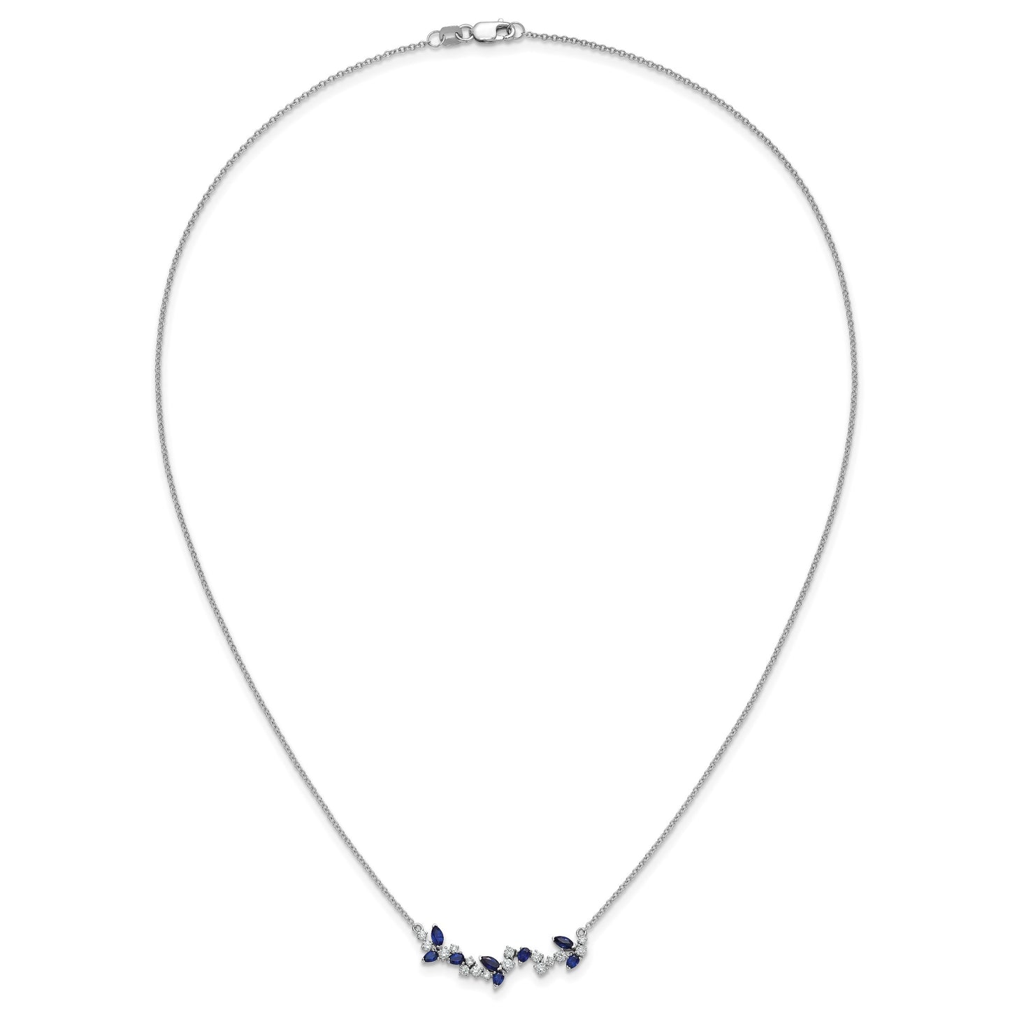 14k White Gold Marquise Sapphire and Diamond Floral 18 inch Bar Necklace