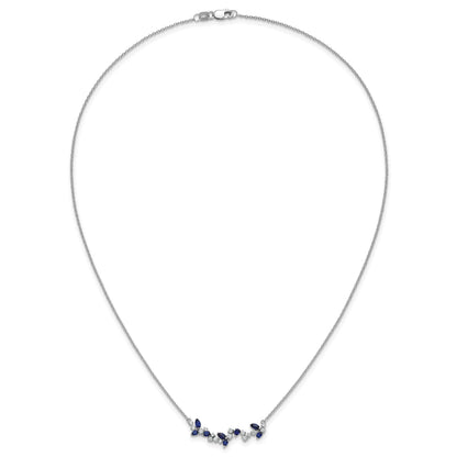 14k White Gold Marquise Sapphire and Diamond Floral 18 inch Bar Necklace
