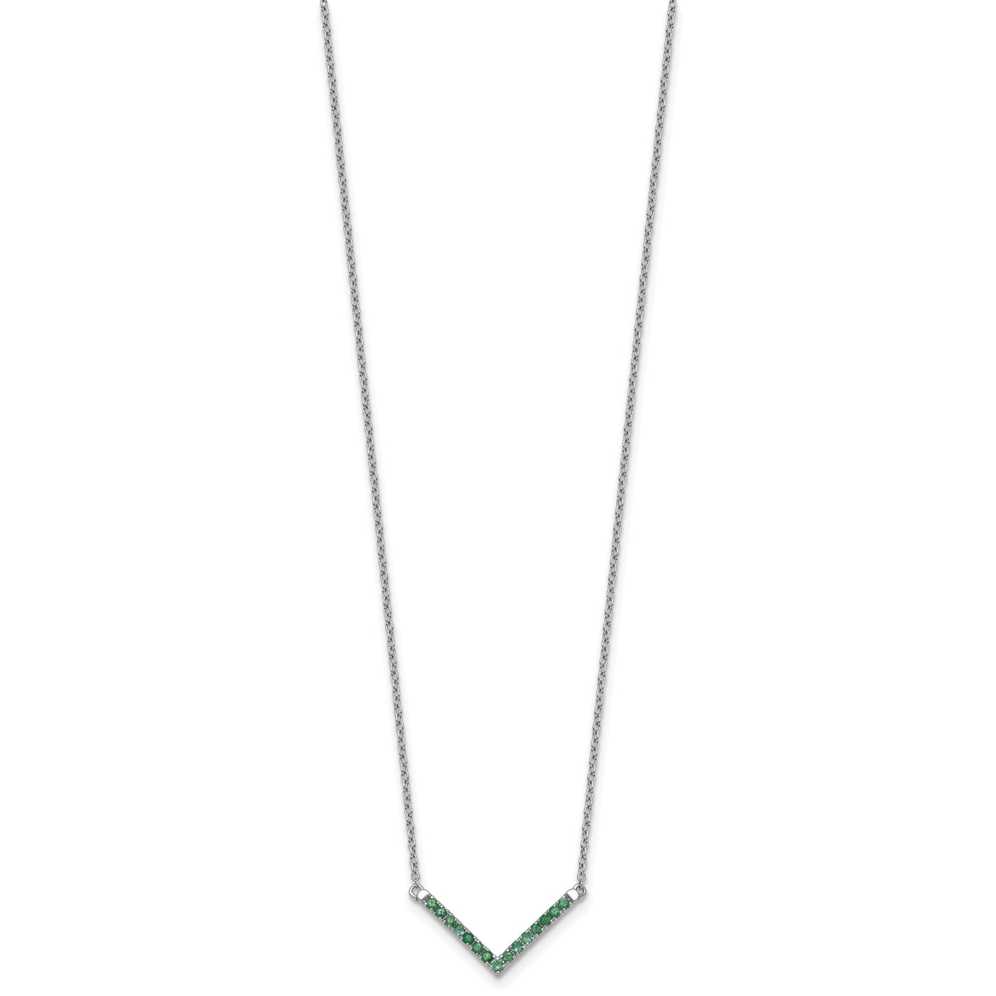14k White Gold Emerald 18 inch V-Necklace