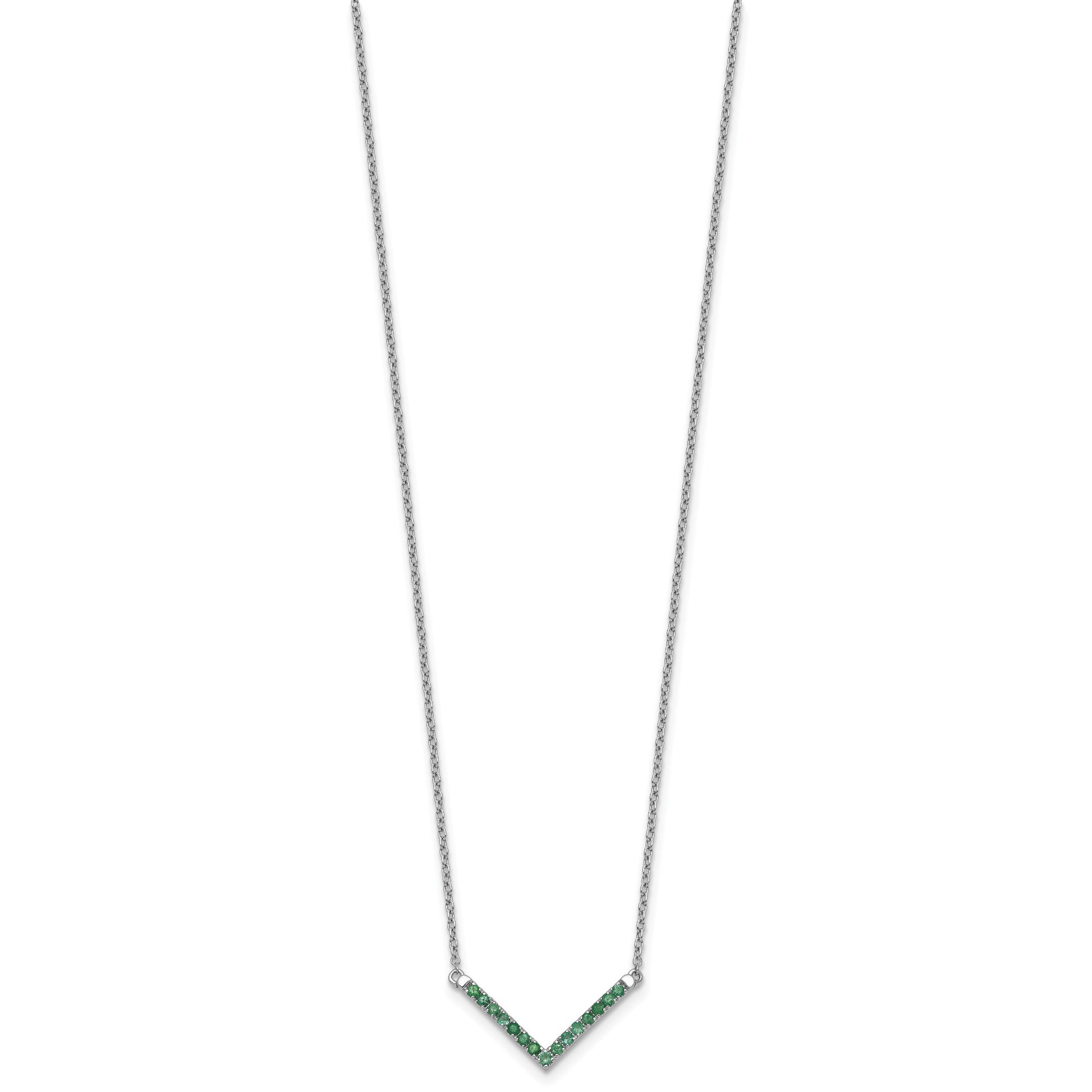 14k White Gold Emerald 18 inch V-Necklace