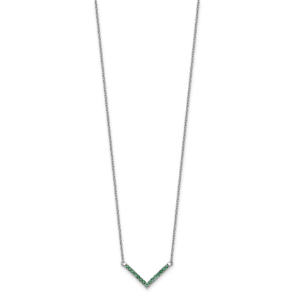 14k White Gold Emerald 18 inch V-Necklace