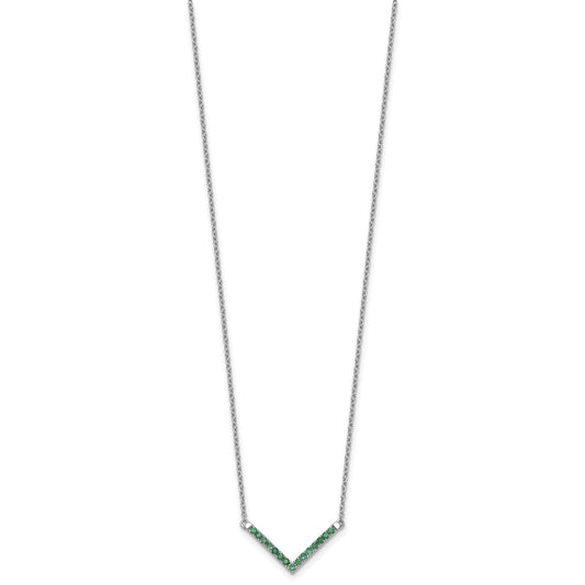 14k White Gold Emerald 18 inch V-Necklace