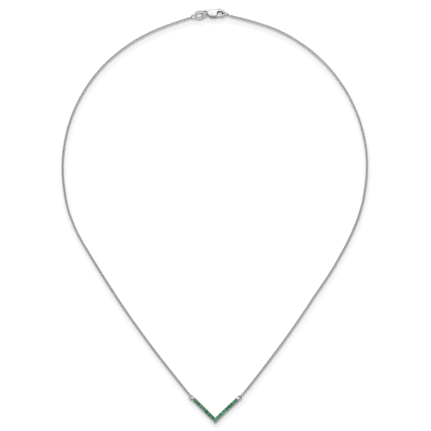 14k White Gold Emerald 18 inch V-Necklace