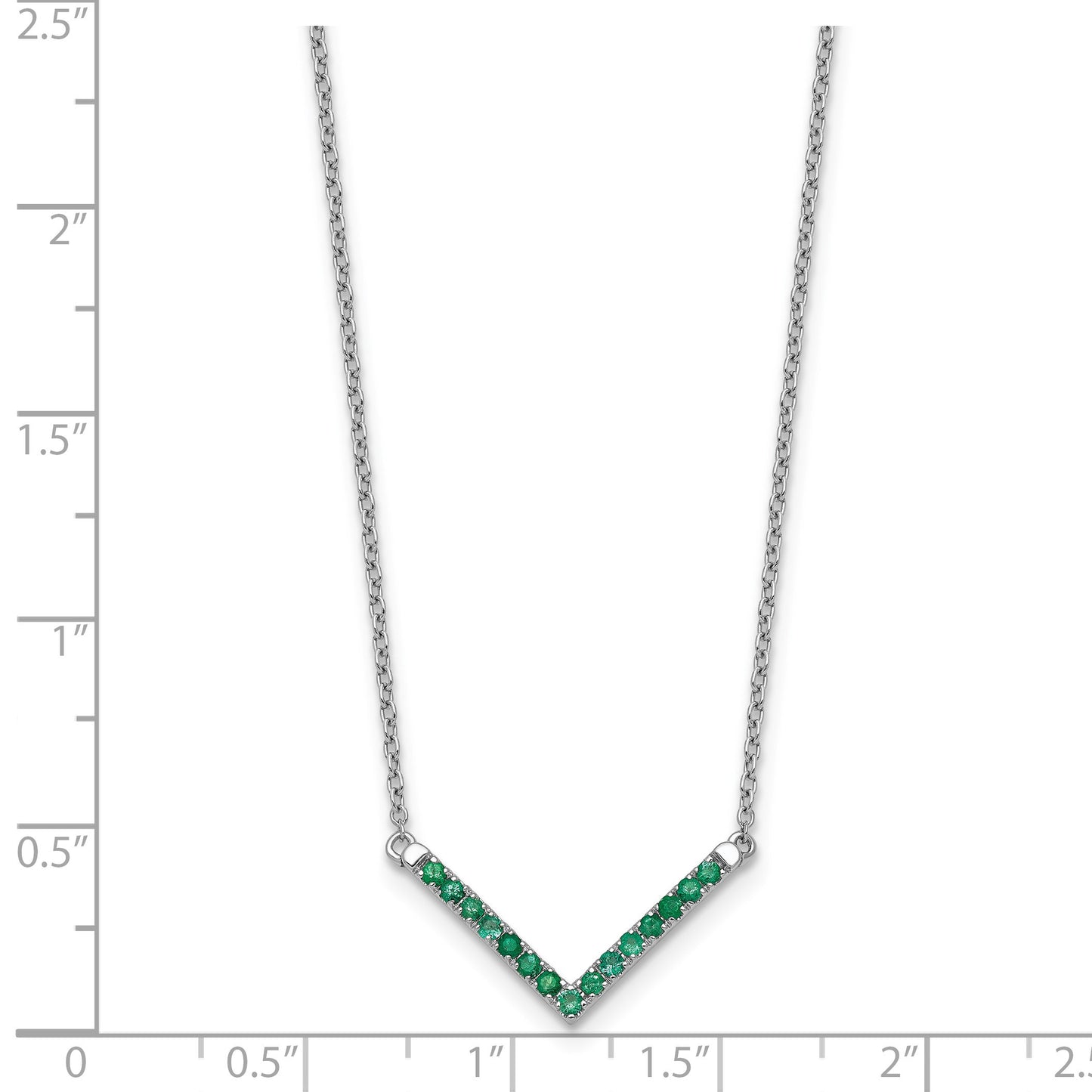 14k White Gold Emerald 18 inch V-Necklace