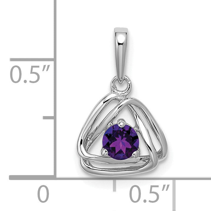14k White Gold 4mm Round February/Amethyst Triangle Pendant