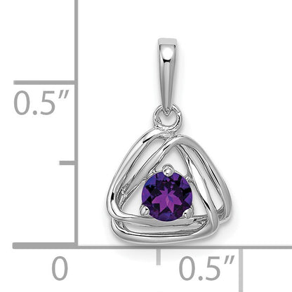 14k White Gold 4mm Round February/Amethyst Triangle Pendant