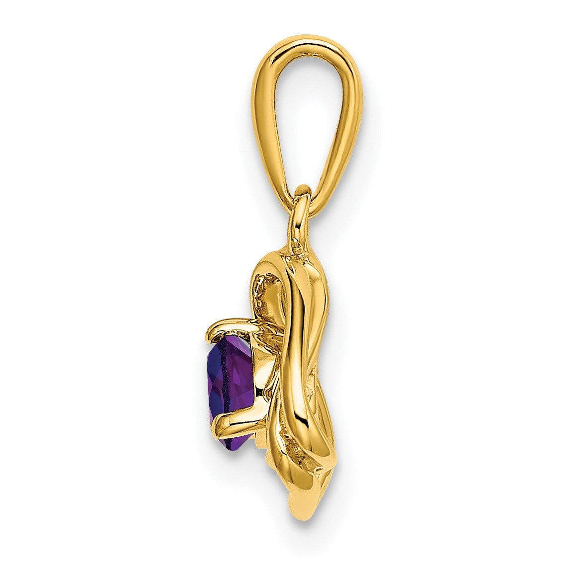 14k 4mm Round February/Amethyst Triangle Pendant