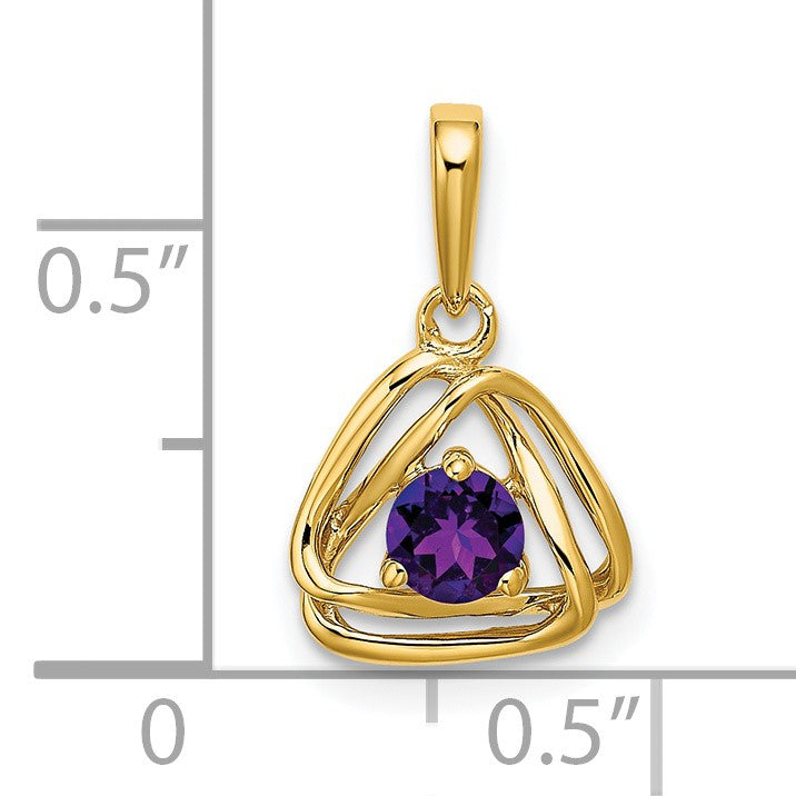 14k 4mm Round February/Amethyst Triangle Pendant