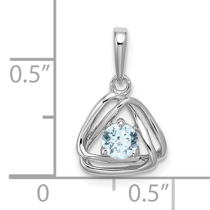 14k White Gold 4mm Round March/Aquamarine Triangle Pendant