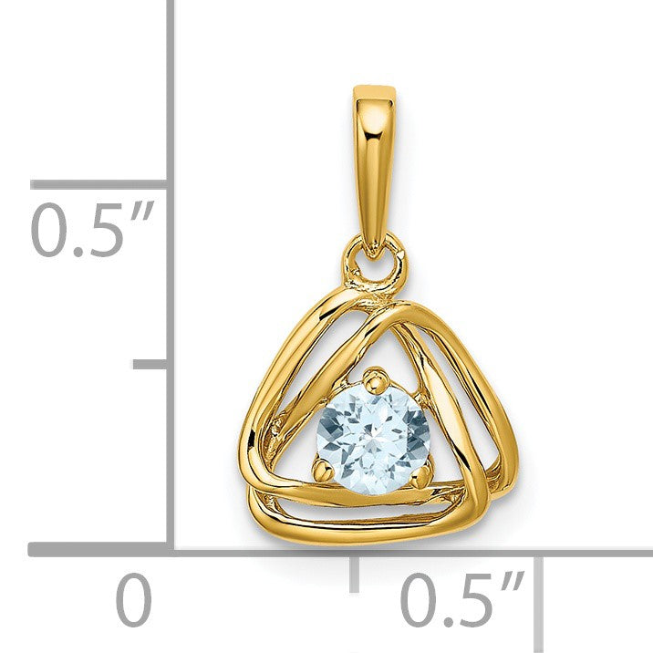 14k 4mm Round March/Aquamarine Triangle Pendant
