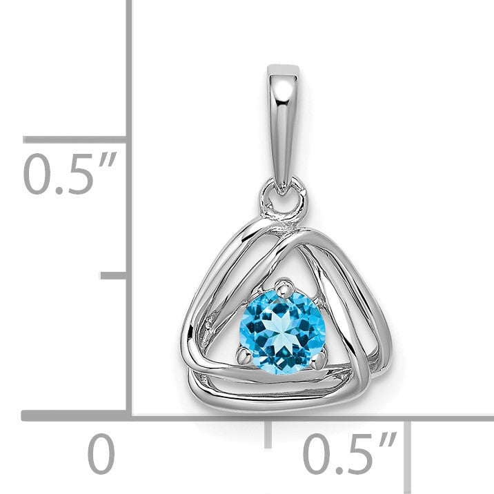 14k White Gold 4mm Round December/Blue Topaz Triangle Pendant