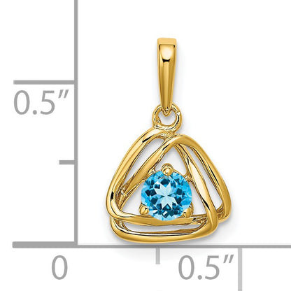 14k 4mm Round December/Blue Topaz Triangle Pendant