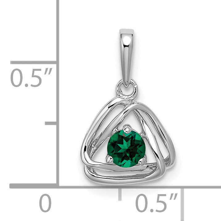 14k White Gold 4mm Round May/Lab Created Emerald Triangle Pendant