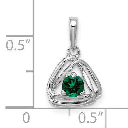 14k White Gold 4mm Round May/Lab Created Emerald Triangle Pendant