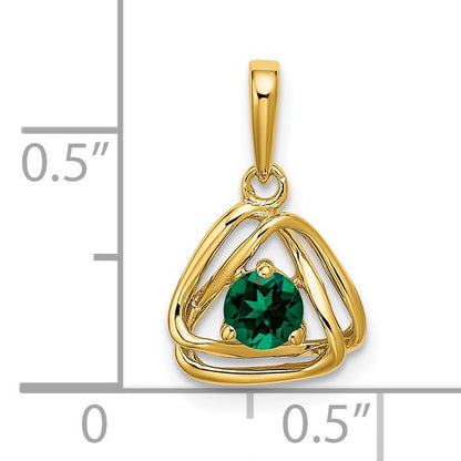 14k 4mm Round May/Lab Created Emerald Triangle Pendant