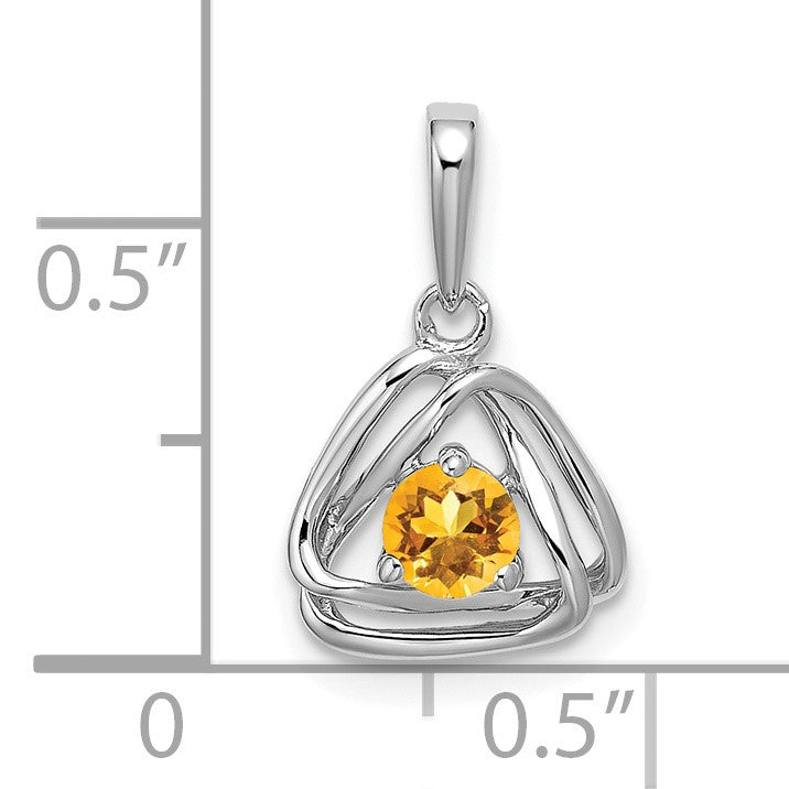14k White Gold 4mm Round November/Citrine Triangle Pendant