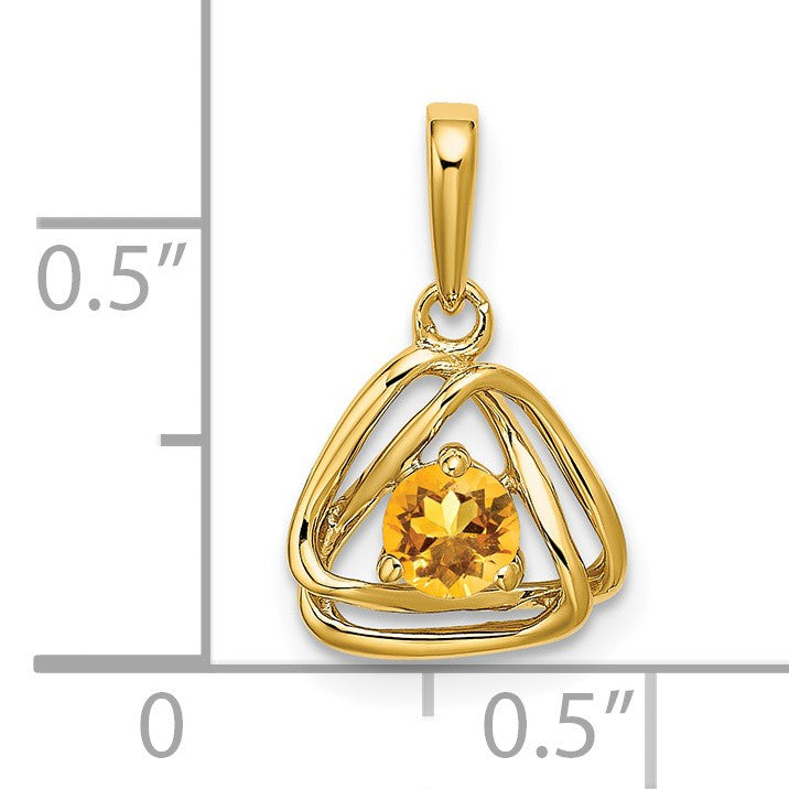 14k 4mm Round November/Citrine Triangle Pendant