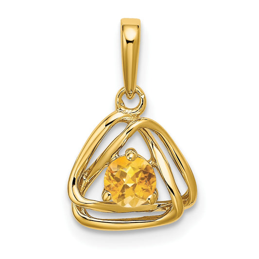14k 4mm Round November/Citrine Triangle Pendant