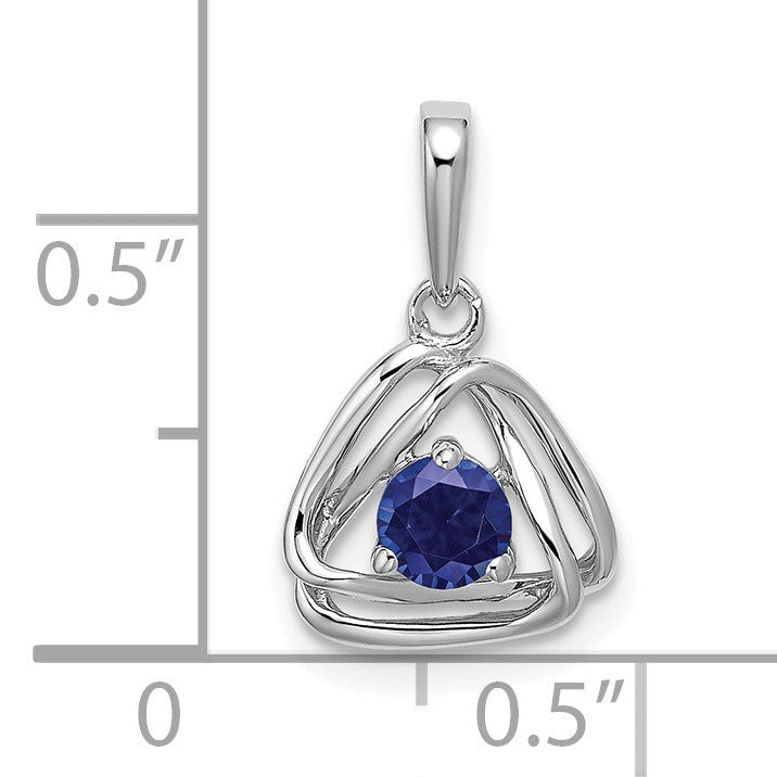 14k White Gold 4mm Round September/Lab Created Sapphire Triangle Pendant